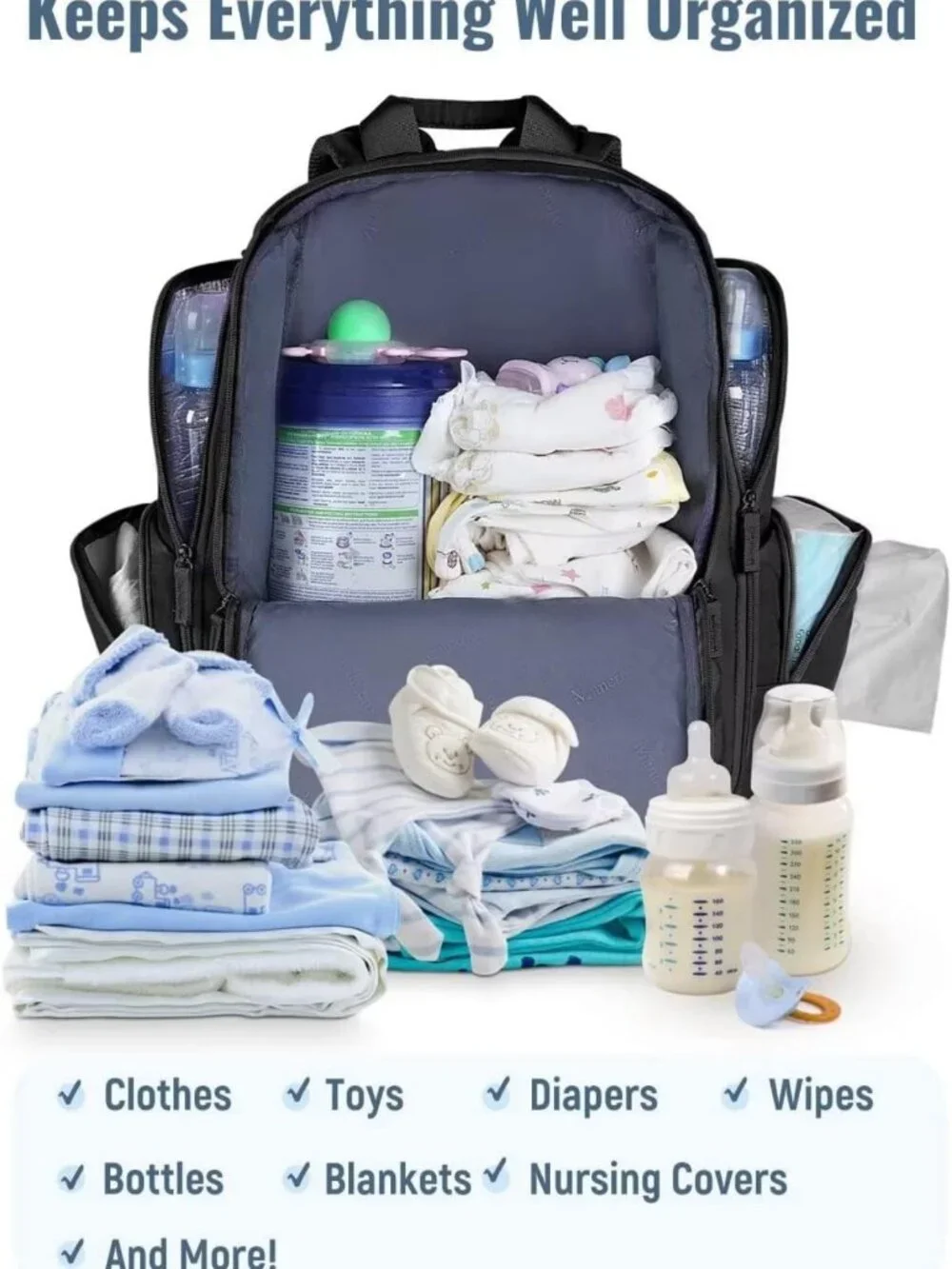 Stylish Water-Resistant Diaper Bag Backpack with Insulated Pockets & Stroller